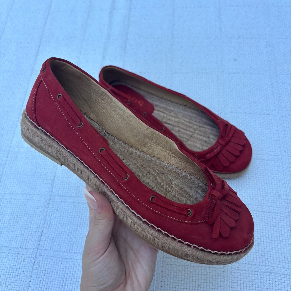 Women's 7 Y2K KORS Michael Kors‎ Red Suede Espadrille Kiltie Bow Moc Toe Flats